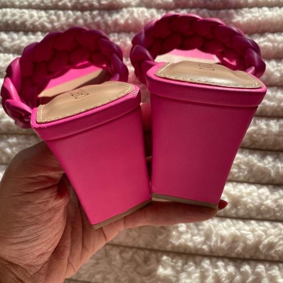 NWOT Pink Braided Women's High Heel Sandals- Block Heel - Picture 5 of 7